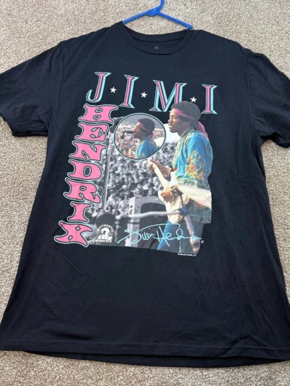 Jimi Hendrix Mens Graphic T-Shirt Black Cotton Medium Rock Concert 70s Music
